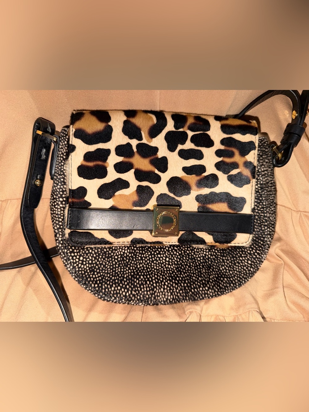 NEW Isaac Mizrahi Animal Print Crossbody Purse, 100% Genuine Leather & Calf Hair